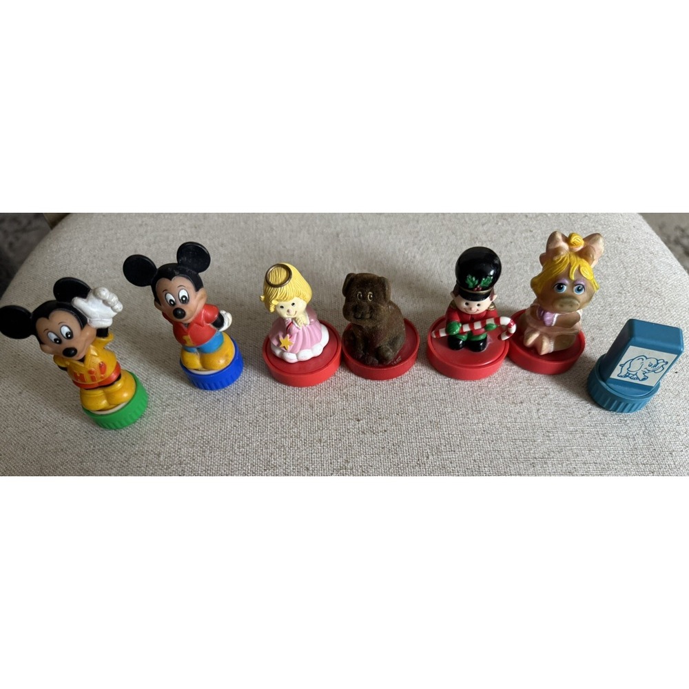 Vintage Russ Stampos Stamper Figurines Rubber Lot Of 7 Mickey Elephant Dog Angel
